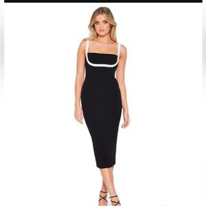 NWT Nookie Revolve Black Dress with White Beaded Trim